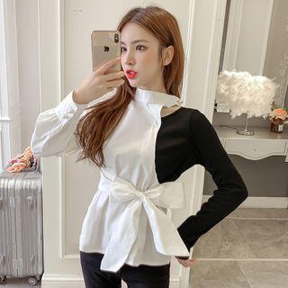 Mock Two-piece Ribbon Blouse