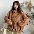 Letter Embroidered Faux-shearling Hoodie