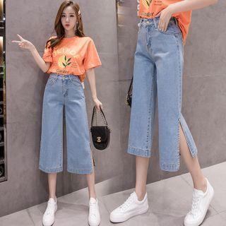 Slit Capri Wide-leg Jeans