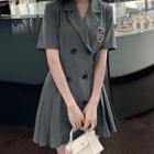 Short-sleeve Mini A-line Pleated Blazer Dress