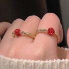 Rhinestone Hoop Earring Red Rhinestone - Gold - One Size