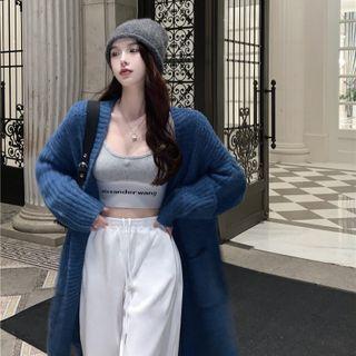 Plain Striped Oversize Cardigan Blue - One Size