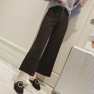 Plain High Waist Wide-leg Cropped Pants