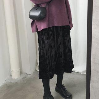 Velvet Midi A-line Crinkle Skirt