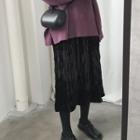 Velvet Midi A-line Crinkle Skirt