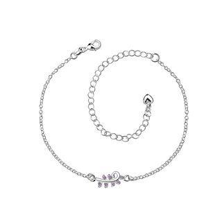 Fashion Simple Leaf Purple Cubic Zircon Anklet Silver - One Size