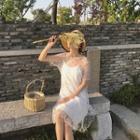 Set: Plain Slipdress + Mesh Short Sleeve Midi Dress