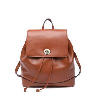 Faux-leather Drawstring Backpack Brown - One Size