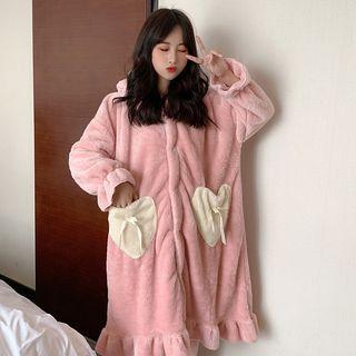 Fleece Hooded Buttoned Robe / Pants