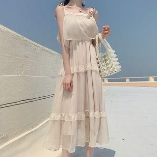 Shoulder-tie Tiered Midi Dress