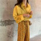 Pocket-front Long-sleeve Shirt / Print Wide-leg Pants
