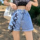 Lace-up-high Waist Denim Shorts