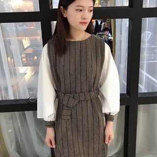 Balloon-sleeve Mock Two-piece Dress