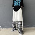 Plaid Panel Zip Wide Leg Pants