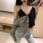 Asymmetric-detail Check Shirt With Camisole As Shown In Figure - One Size