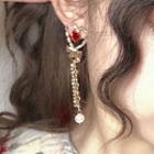 Rhinestone Heart Faux Pearl Fringed Earring 1 Pair - Earrings - 1016a - Gold - One Size