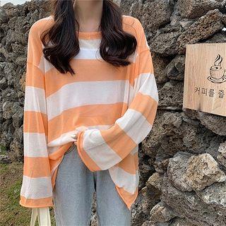 Color-block Striped Crewneck Knit Top