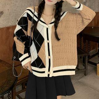 Sailor Collar Argyle Knit Cardigan