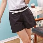 Set: Pleated-trim Shorts + Belt