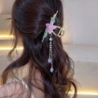 Flower Acrylic Faux Pearl Alloy Hair Clamp Flower & Faux Pearl Tassel - Pink & Green - One Size
