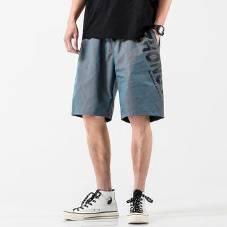 Drawstring-waist Lettering Straight-cut Shorts
