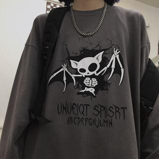 Couple Matching Bat Print T-shirt Dark Gray - One Size