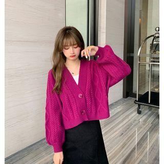 Puff-sleeve Cable Knit Cardigan