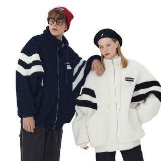 Couple Matching Fleece Striped Zip-up Jacket