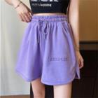 Plain Wide-leg Lettering Sweatshorts