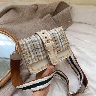 Plaid Embroidered Trim Crossbody Bag