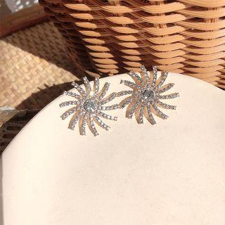 925 Sterling Silver Rhinestone Sun Earring Bl1938 - Gold - One Size