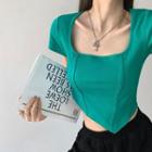Asymmetrical Stitched Crop T-shirt In 10 Colors
