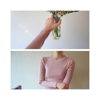 Wave-edge Ribbed Knit Top