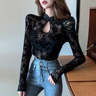 Long-sleeve Mesh Qipao Top