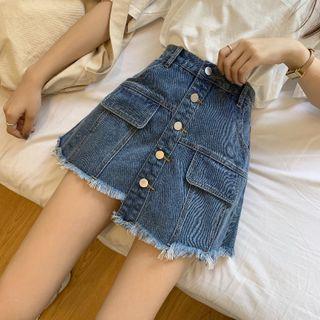 Trim Mock Two-piece Denim Semi Skirt