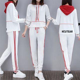 Set: Lettering Hoodie + Contrast Trim Jogger Pants