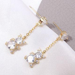 Rhinestone Bear Dangle Earring A158 - 05 - White & Gold - One Size