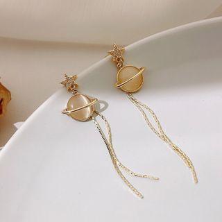 Rhinestone Star & Planet Fringed Earring Gold - One Size