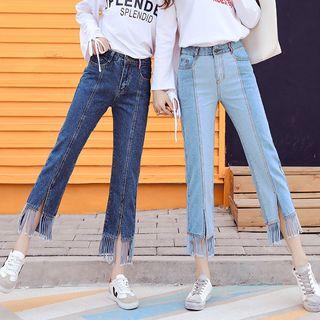 Fringe Straight Cut Cropped Jeans