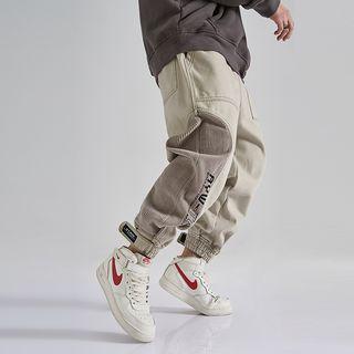 High-waist Corduroy Panel Letter Printed Pants