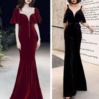 Plain Velvet Evening Gown (various Designs)