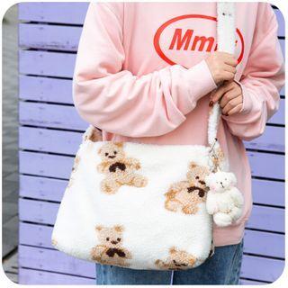 Bear Print Faux Shearling Crossbody Bag