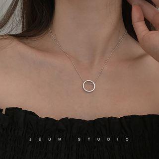 925 Sterling Silver Hoop Pendant Necklace Round Pendant - Silver - One Size