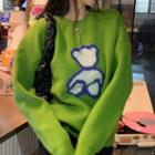 Bear Print Sweater Green - One Size