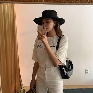 Letter-printed Short-sleeve Velvet T-shirt