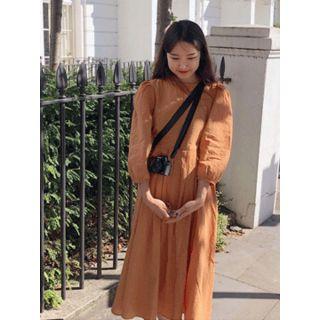 Puff-sleeve Pleated-hem Long Dress