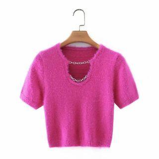 Short-sleeve Chain Knit Crop Top