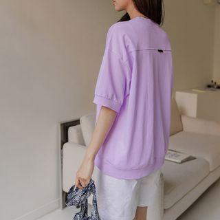 Elbow-sleeve Pigment-washed T-shirt