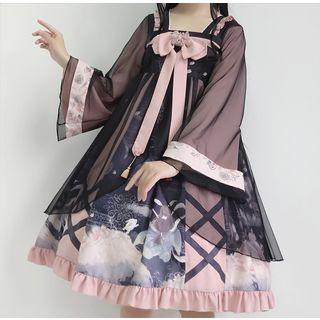 Long-sleeve Ribbon Bow A-line Dress