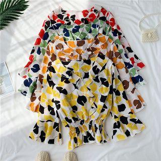 Ginkgo Print Ruffle-detail Chiffon Blouse